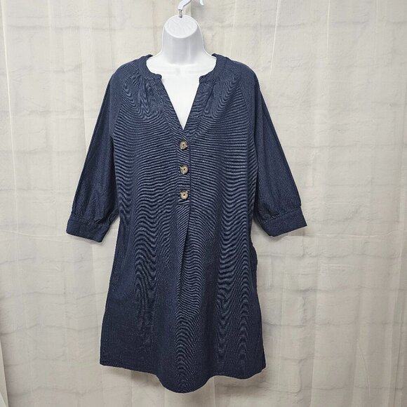 Falls Creek Blue Chambray Dress Minimalist Boho Lagenlook Short Dress M - Picture 14 of 14